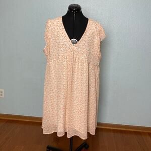 XL sleeveless empire waist ruffle floral flowers midi dress prairie orange white